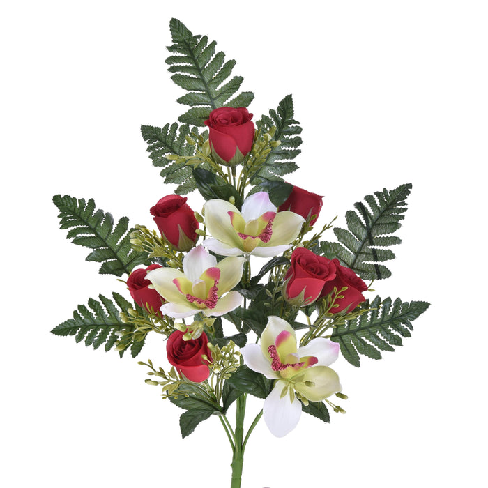 Set 4 Bouquet Artificiali Frontale di Cymbidium e Rose H 43 cm