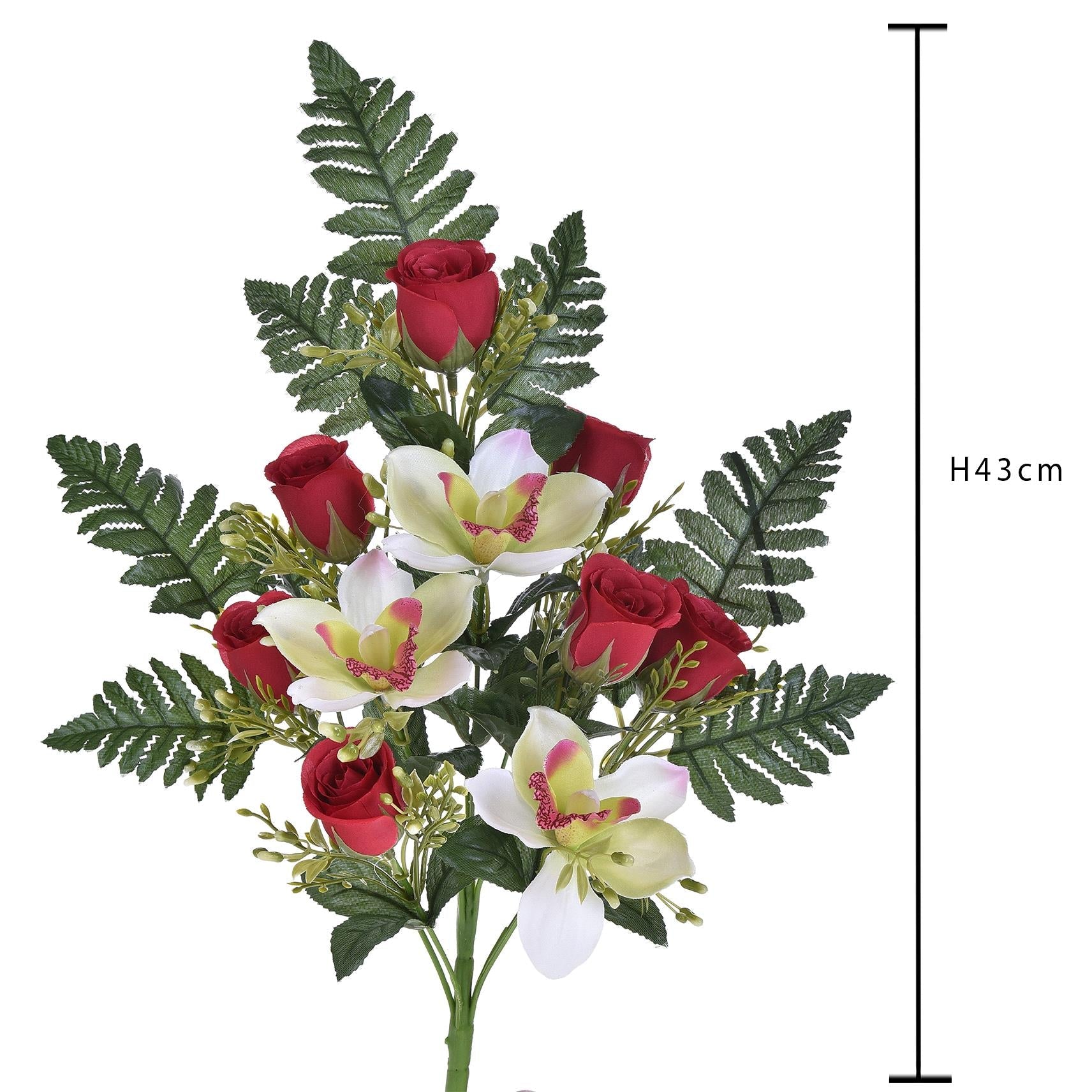 Set 4 Bouquet Artificiali Frontale di Cymbidium e Rose H 43 cm