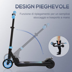 Monopattino Elettrico Pieghevole per Bambini Altezza Regolabile 75-80 cm Nero e Azzurro