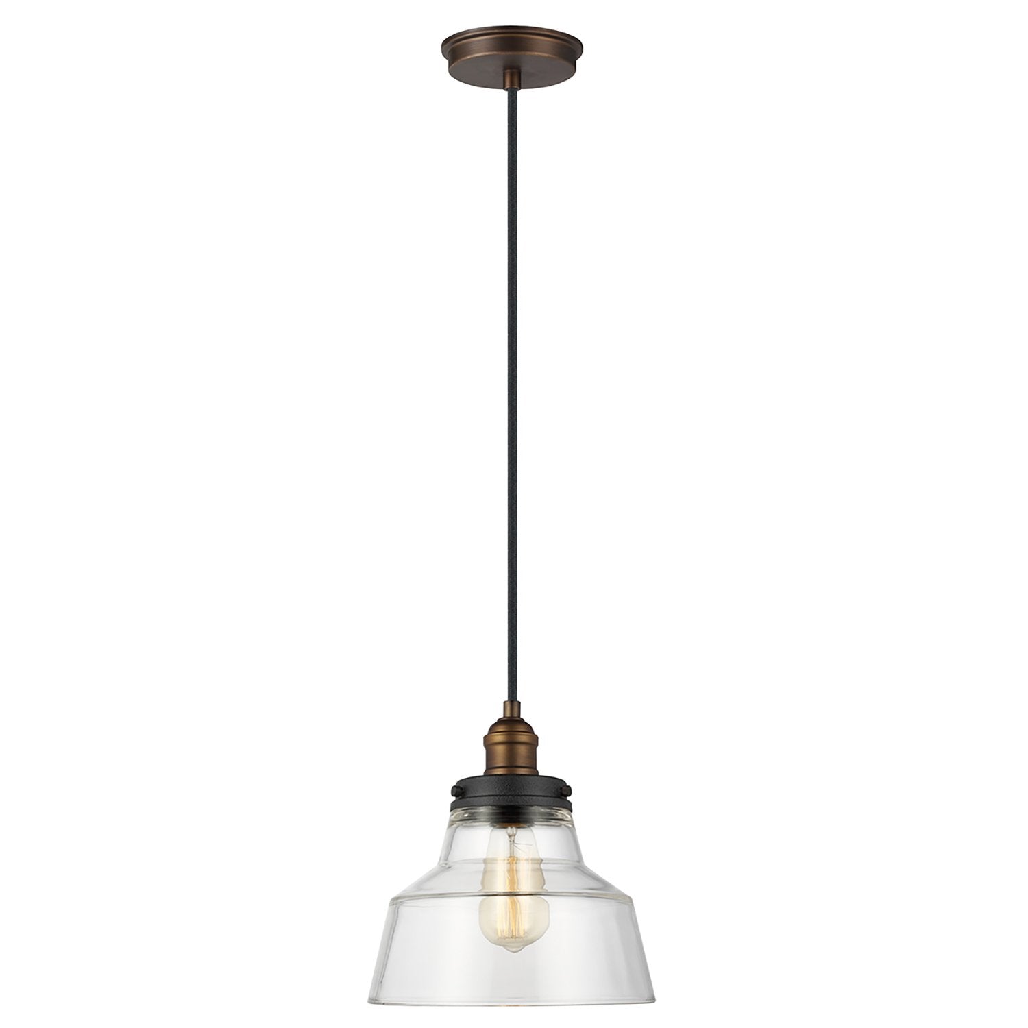 Sospensione Baskin Vetro Ottone Verniciato Zinco Scuro 1 Luce E27 D25,4Cm