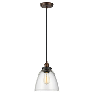 Sospensione Baskin Vetro Ottone Antico Verniciato Zinco 1 Luce E27 D22,8Cm