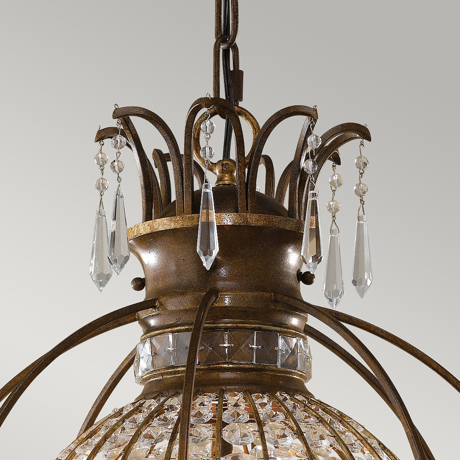 Lampadario Contemporaneo Bellini Acciaio Bronzo Ossidato Cristallo 3 Luci E14