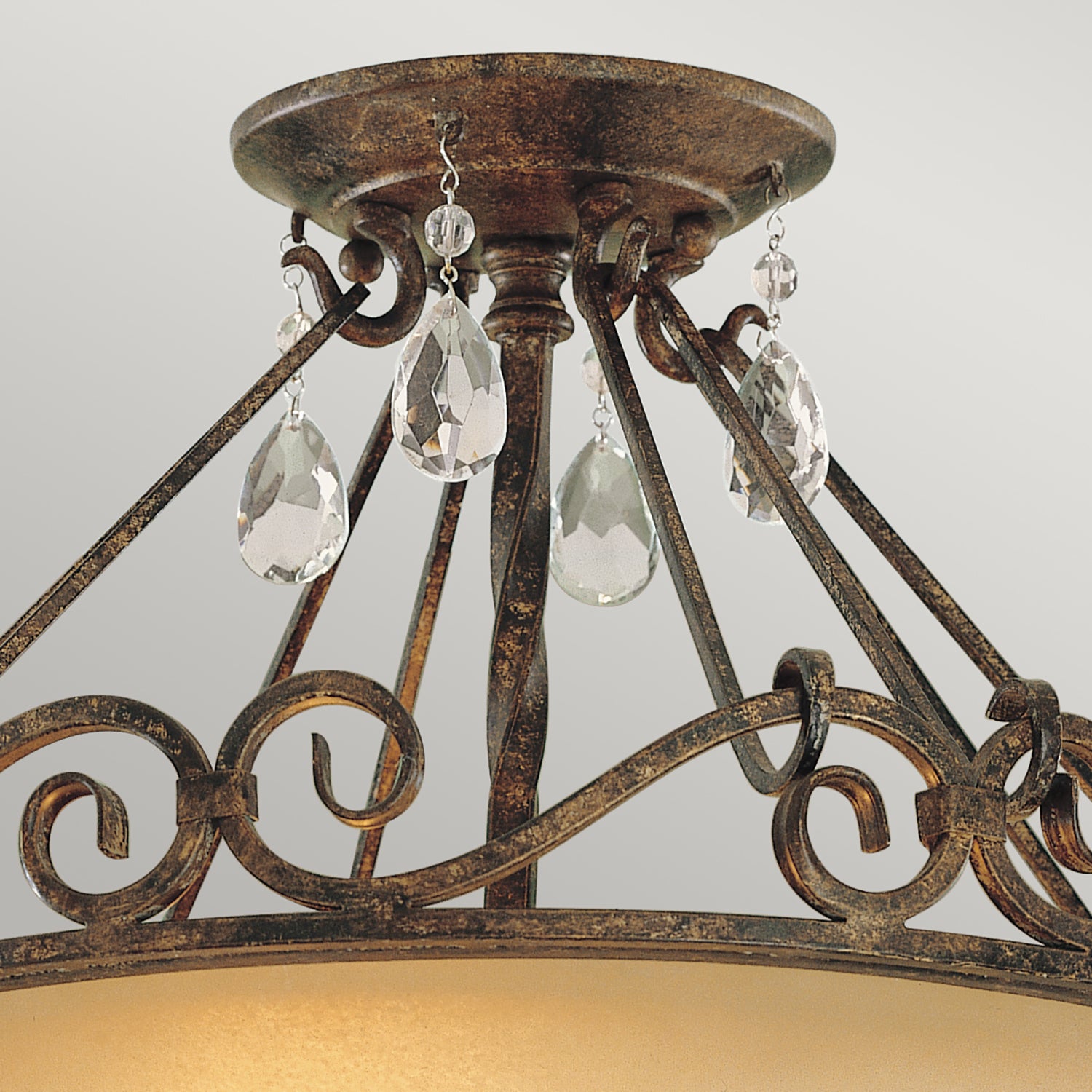 Lampadario Contemporaneo Chateau Acciaio Bronzo Moka Cristallo 2 Luci E27