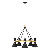 Lampadario Contemporaneo Joan Acciaio Nero Mezzanotte Ottone Brunito 5 Luci E27