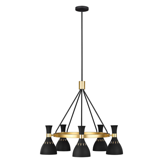 Lampadario Contemporaneo Joan Acciaio Nero Mezzanotte Ottone Brunito 5 Luci E27