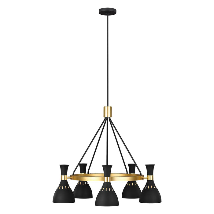 Lampadario Contemporaneo Joan Acciaio Nero Mezzanotte Ottone Brunito 5 Luci E27