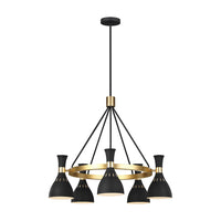 Lampadario Contemporaneo Joan Acciaio Nero Mezzanotte Ottone Brunito 5 Luci E27