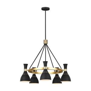 Lampadario Contemporaneo Joan Acciaio Nero Mezzanotte Ottone Brunito 5 Luci E27