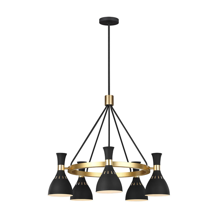 Lampadario Contemporaneo Joan Acciaio Nero Mezzanotte Ottone Brunito 5 Luci E27