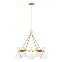 Lampadario Contemporaneo Joan Acciaio Bianco Opaco Ottone Brunito 5 Luci E27