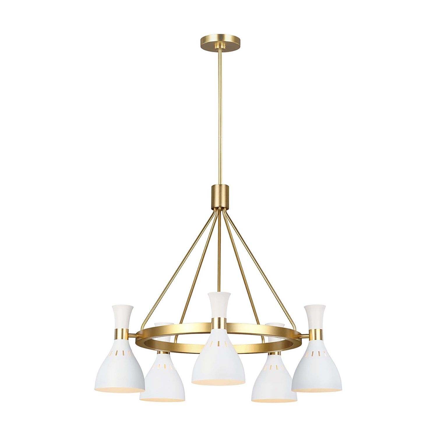 Lampadario Contemporaneo Joan Acciaio Bianco Opaco Ottone Brunito 5 Luci E27