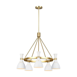 Lampadario Contemporaneo Joan Acciaio Bianco Opaco Ottone Brunito 5 Luci E27