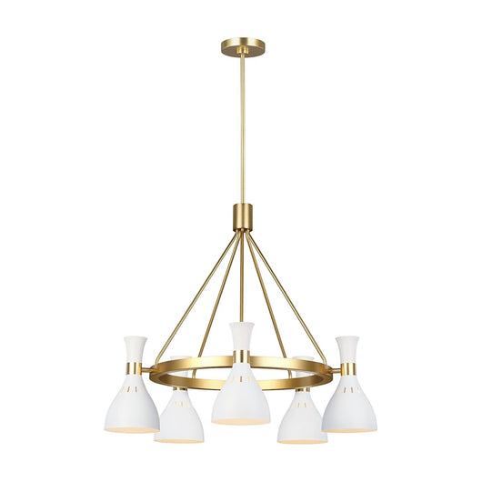 Lampadario Contemporaneo Joan Acciaio Bianco Opaco Ottone Brunito 5 Luci E27