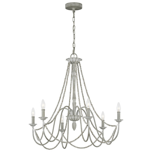 Lampadario Classico Maryville Acciaio Grigio Slavato Legno 6 Luci E14