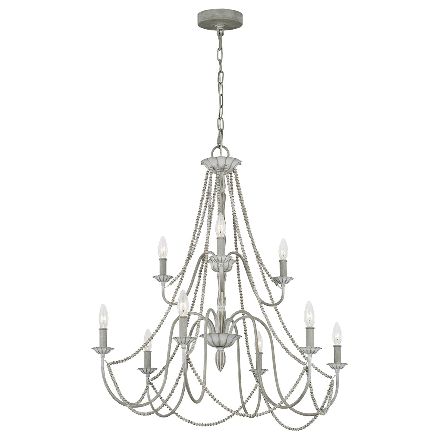 Lampadario Classico Maryville Acciaio Grigio Slavato Legno 9 Luci E14