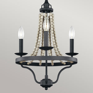 Lampadario Classico Nori Acciaio Zinco Scuro Anticato Legno Grigio 3 Luci E14