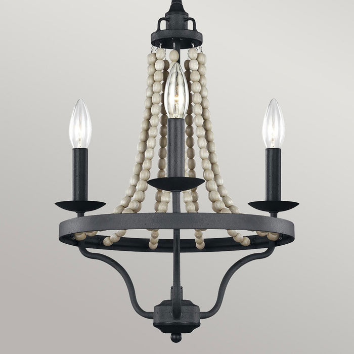 Lampadario Classico Nori Acciaio Zinco Scuro Anticato Legno Grigio 3 Luci E14