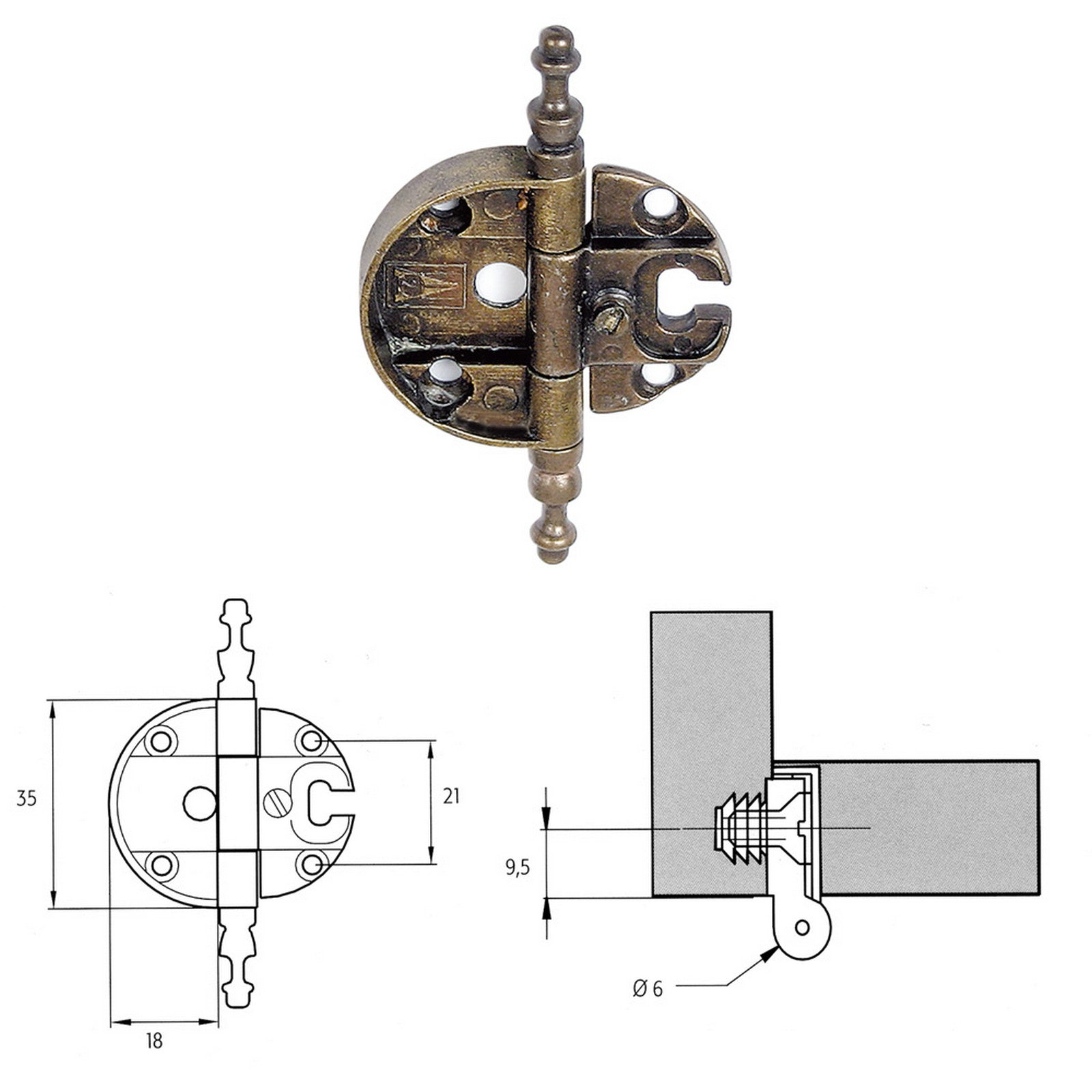 2pz cerniera per mobili 'a0057' bronzata 3069230nlm