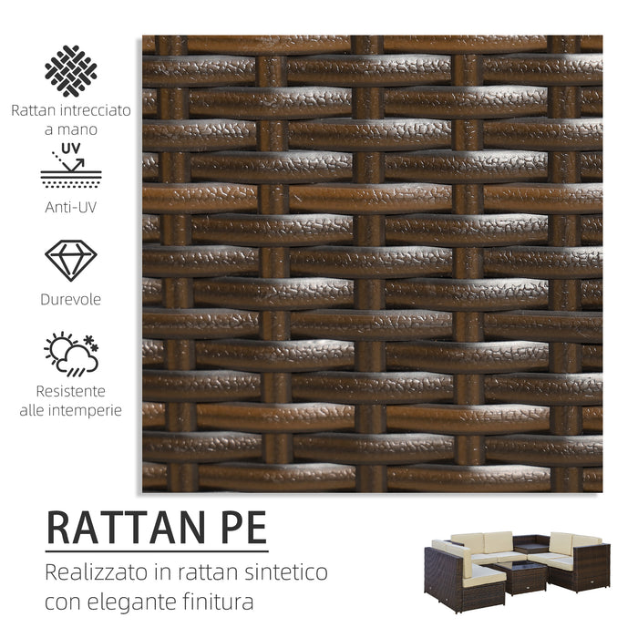 Set Salotto da Giardino 4 Poltrone 2 Poltrone Angolari e 2 Tavolini in Rattan PE Marrone