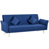 Divano Letto Singolo Clic Clac con Schienale Regolabile 215x83x87 cm in Tessuto Effetto Velluto con 2 Cuscini Blu