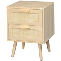 Comodino 2 Cassetti 40x40x56 cm in Legno e Rattan Naturale