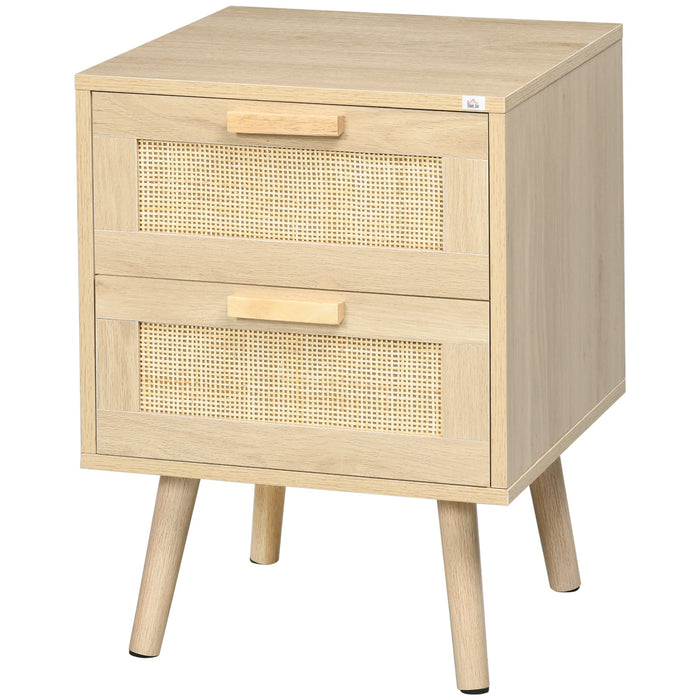 Comodino 2 Cassetti 40x40x56 cm in Legno e Rattan Naturale