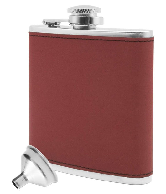 Fiaschetta In Acciaio Inox Design In Pelle Con Imbuto Idea Regalo 175 Ml Rosso         