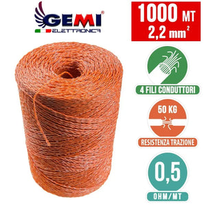 Filo 1000 MT 2.2 Mm² Per Recinto Elettrico Recinzioni Elettrificate Per Animali Mucche Cavalli Maiali Galline