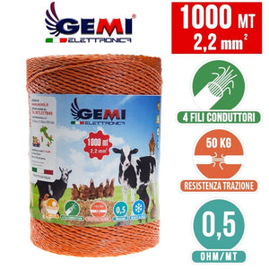 Filo 1000 MT 2.2 Mm² Per Recinto Elettrico Recinzioni Elettrificate Per Animali Mucche Cavalli Maiali Galline