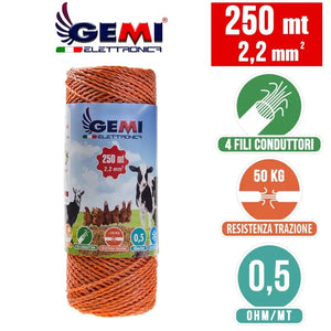 Filo 250 MT 2.2 Mm² Per Recinto Elettrico Recinzioni Elettrificate Per Animali Mucche Cavalli Maiali Galline