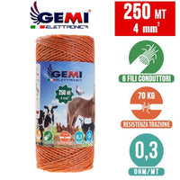 Filo 250MT 4 Mm² Per Recinto Elettrico Recinti Elettrificati Recinzioni Elettrificate Per Mucche Cavalli Maiali Galline