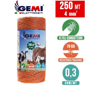 Filo 250MT 4 Mm² Per Recinto Elettrico Recinti Elettrificati Recinzioni Elettrificate Per Mucche Cavalli Maiali Galline