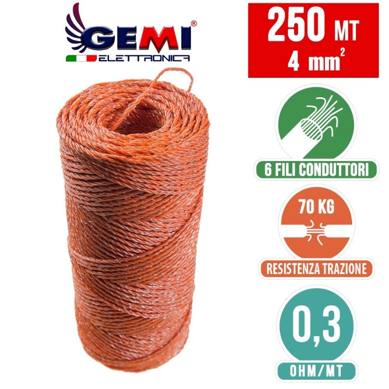 Filo 250MT 4 Mm² Per Recinto Elettrico Recinti Elettrificati Recinzioni Elettrificate Per Mucche Cavalli Maiali Galline