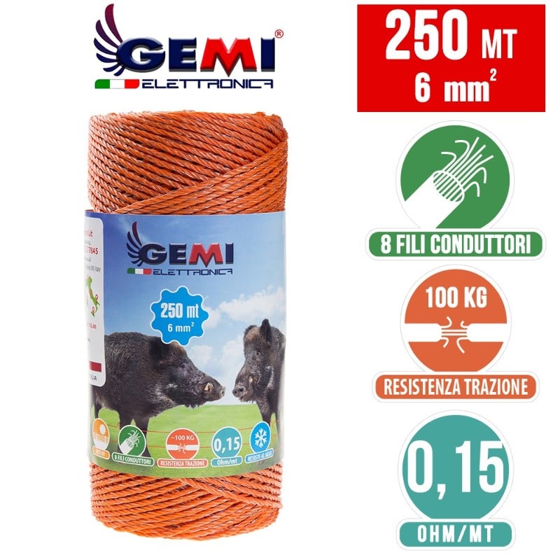 Filo 250 MT 6 Mm² Per Recinto Elettrico Recinzioni Elettrificate Per Cinghiali Caprioli Cervi Mucche Cavalli Maiali