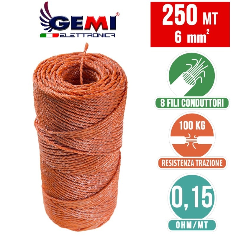 Filo 250 MT 6 Mm² Per Recinto Elettrico Recinzioni Elettrificate Per Cinghiali Caprioli Cervi Mucche Cavalli Maiali