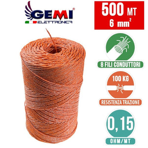 Filo 500 MT 6 Mm² Per Recinto Elettrico Recinzioni Elettrificate Per Cinghiali Caprioli Cervi Mucche Cavalli Maiali