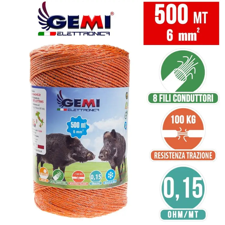 Filo 500 MT 6 Mm² Per Recinto Elettrico Recinzioni Elettrificate Per Cinghiali Caprioli Cervi Mucche Cavalli Maiali