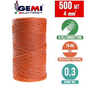 Filo 500MT 4 Mm² Per Recinto Elettrico Recinti Elettrificati Recinzioni Elettrificate Per Mucche Cavalli Maiali Galline