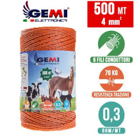 Filo 500MT 4 Mm² Per Recinto Elettrico Recinti Elettrificati Recinzioni Elettrificate Per Mucche Cavalli Maiali Galline