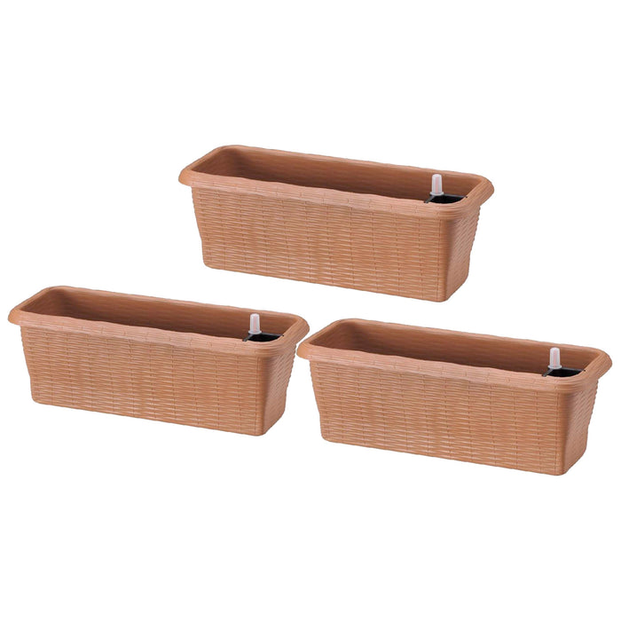 Paglia - Set di 3 fioriere autoinnaffianti per interni ed esterni. Set di 3 fioriere da 40x20x17,5h con sistema di auto irrigazione colore terracotta