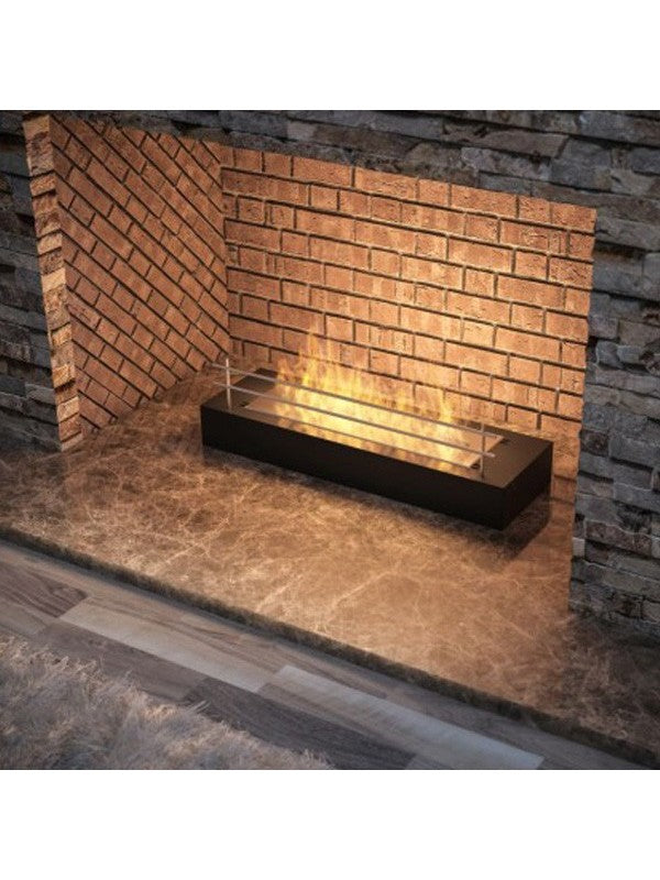 FIREBOX 600 - Inserto a bioetanolo autoportante nero - con vetro - Buciatore Lineare 45cm / Capacita 1L