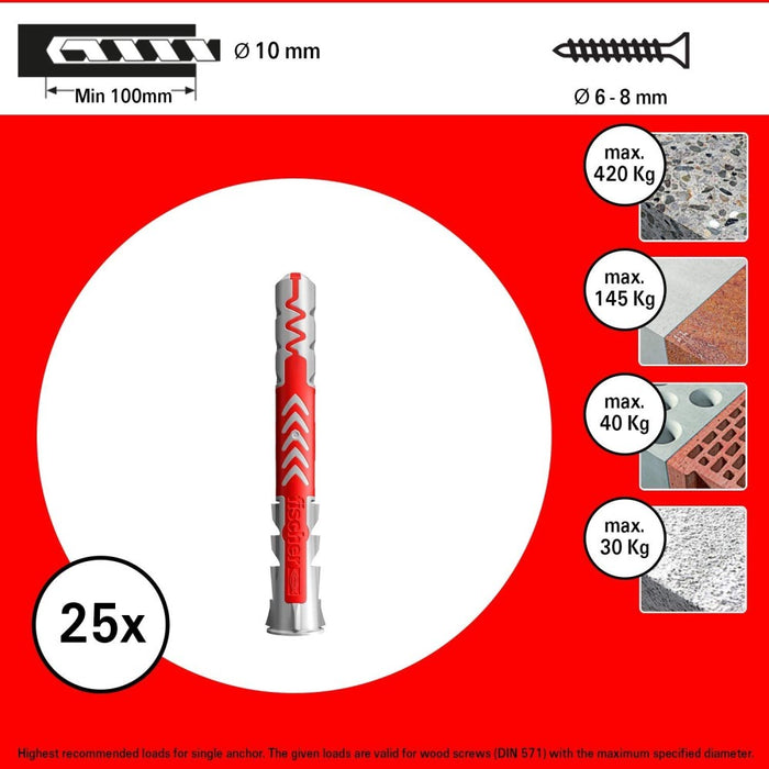 Fischer duopower tassello prolungato nylon da 10x80mm - 25pz