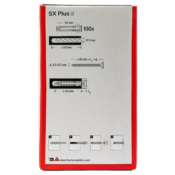 Fischer sx plus 8mm tassello in nylon con espansione a 4 settori - 100pz