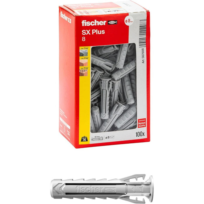 Fischer sx plus 8mm tassello in nylon con espansione a 4 settori - 100pz