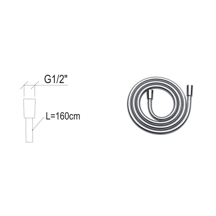 Flessibile per doccia lungo 160 cm “cromalux supreme”, attacco conico g1/2” di tubico tevere