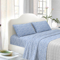 TESS-HOME COLLECTION Completo letto matrimoniale Flowers 100% cotone  Azzurro