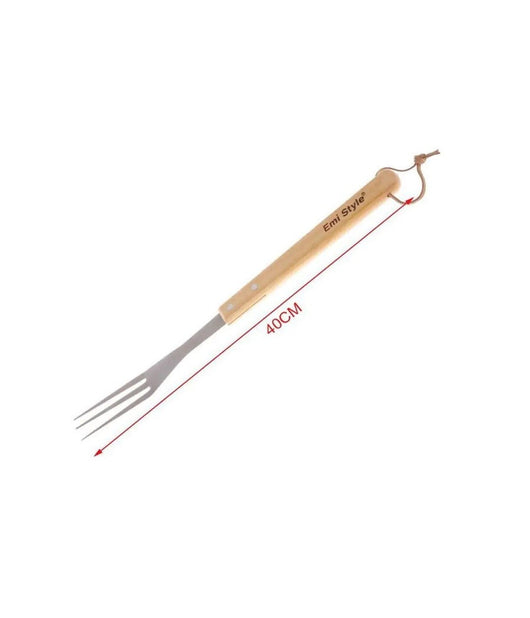 Forchettone 3 Rebbi Per Barbecue Grigliata 40cm In Acciaio Manico Legno 2406328         