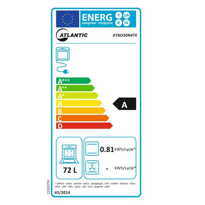 Forno Statico Atlantic ATBO30N4T 72 litri classe A nero