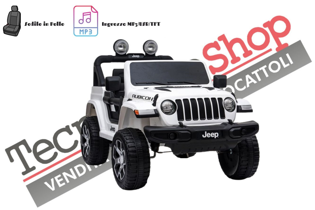 Auto Macchina Elettrica per Bambini JEEP FIAT Wranglper RUBICON 12V 2 Posti  con Mp3 - Sedile in Pelle - colore Bianco