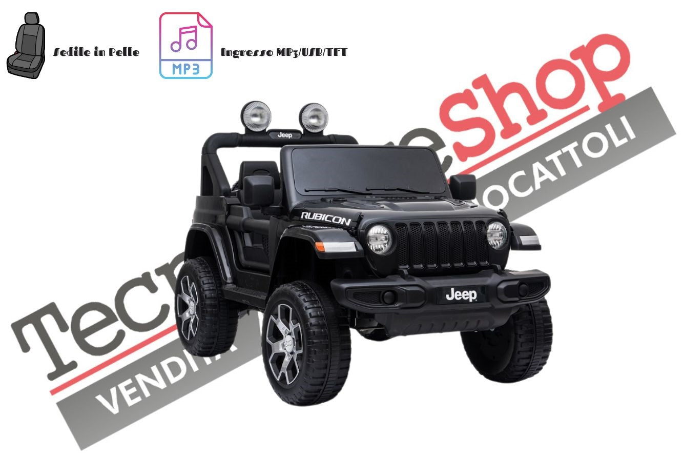 Auto Macchina Elettrica per Bambini JEEP FIAT Wranglper RUBICON 12V 2 Posti  con Mp3 - Sedile in Pelle - colore Nero